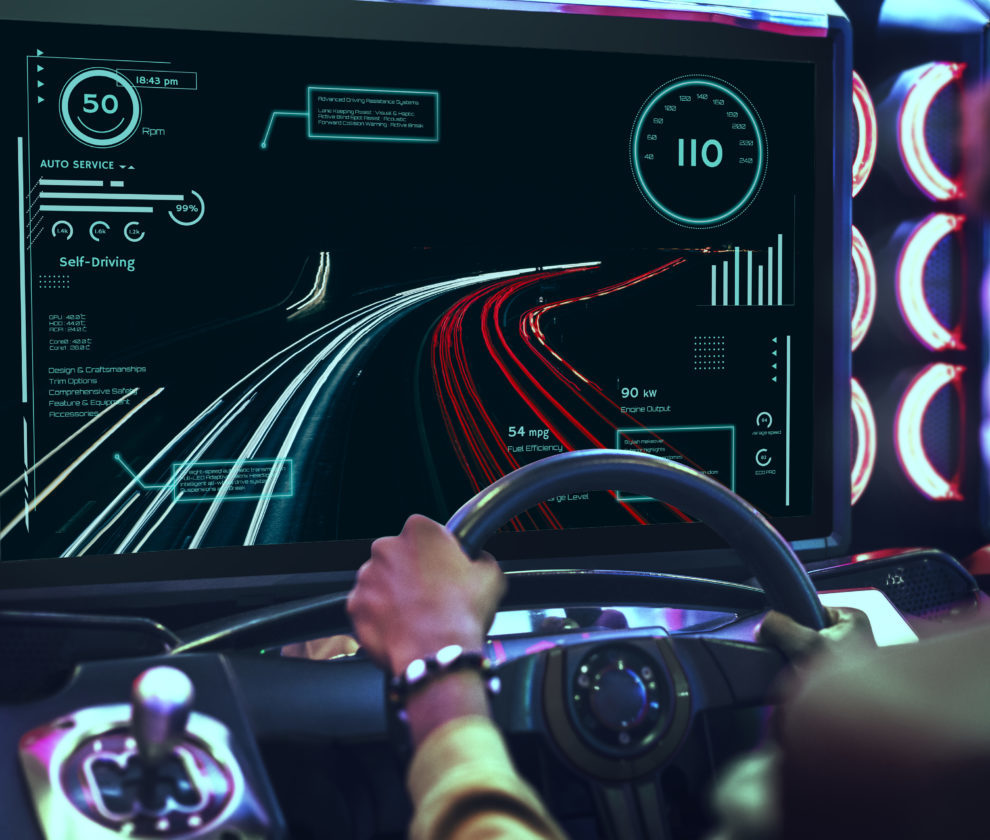 Car racing video game at an arcade